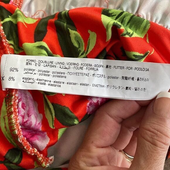 NWT ZARA floral one piece bodysuit ruched size medium orange deep v neck - Picture 6 of 9